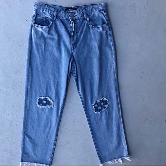 J BRAND Button Fly Ripped Polka Dot Distrusted Frayed Raw Hem Cropped Jeans - Picture 2 of 9